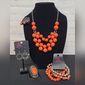 Paparazzi Bold Orange Necklace, Bracelet, Earrings and Ring Set